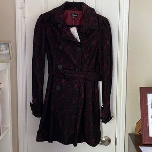 Brand new with tags Bebe burgundy black lace coat.